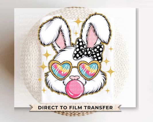 Easter DTF Transfer, Ready to Press, T-shirt Transfer, Heat Transfer, Direct to Film, Spring, Bow, Sunglasses, Bubble, Coquette Easter Bunny