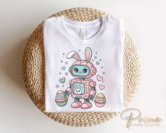 Easter DTF Transfer, Ready to Press, T-shirt Transfer, Heat Transfer, Direct to Film, Spring, Kids Shirt Decal, Bunny, Easter Rabbit Robot