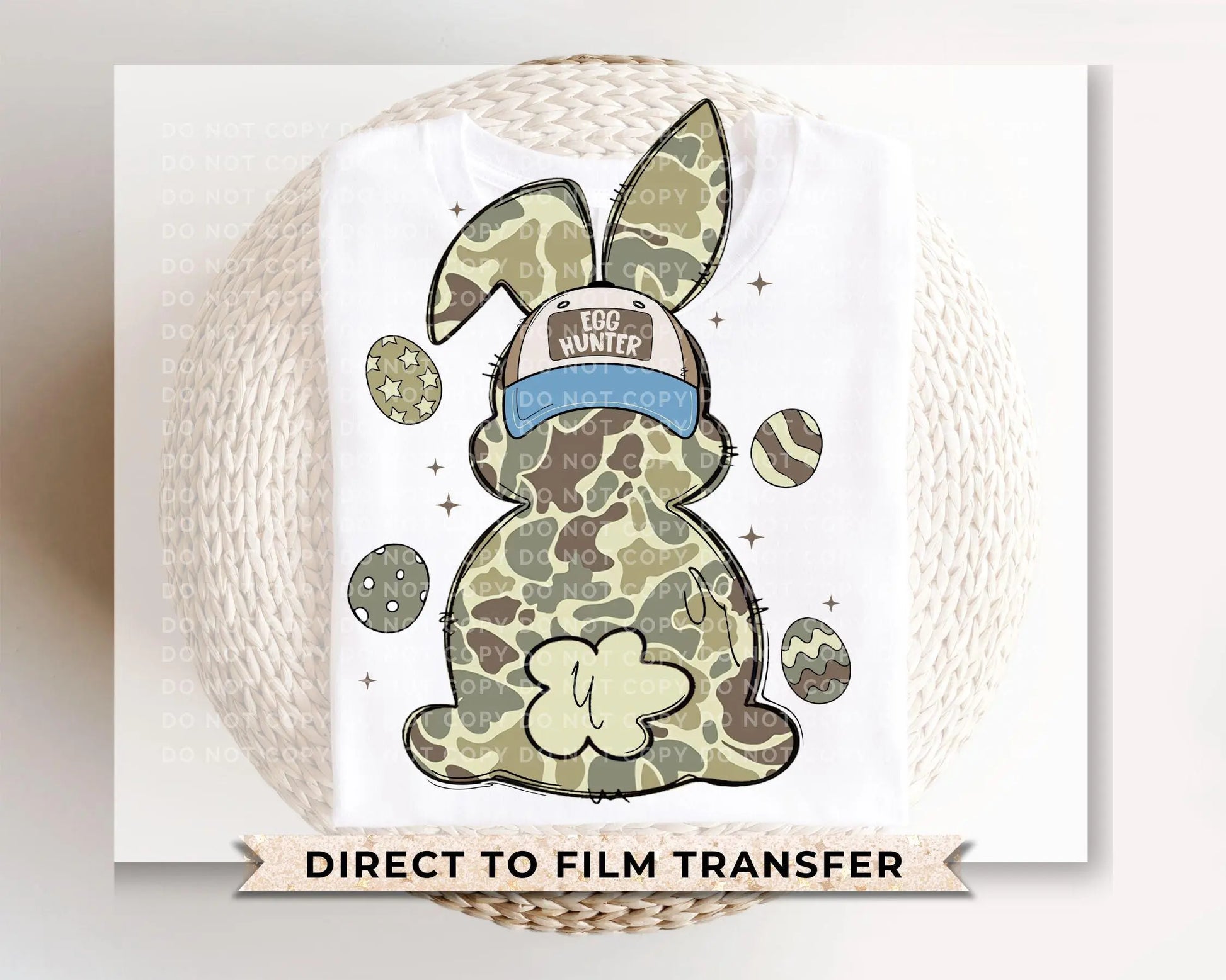 Easter DTF Transfers, Ready to Press, T-shirt Transfers, Heat Transfer, Direct to Film, Boy, Kids, Doodle, Egg Hunter Camo Easter Bunny