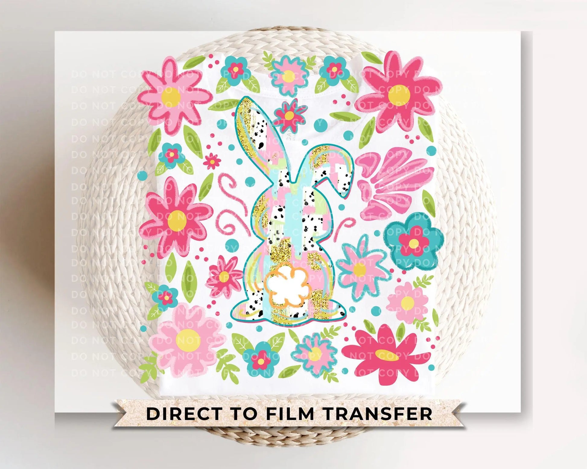 Easter DTF Transfer, Ready to Press, T-shirt Transfer, Heat Transfer, Direct to Film, Floral, Spring, Rabbit, Boho, Flowers, Easter Bunny