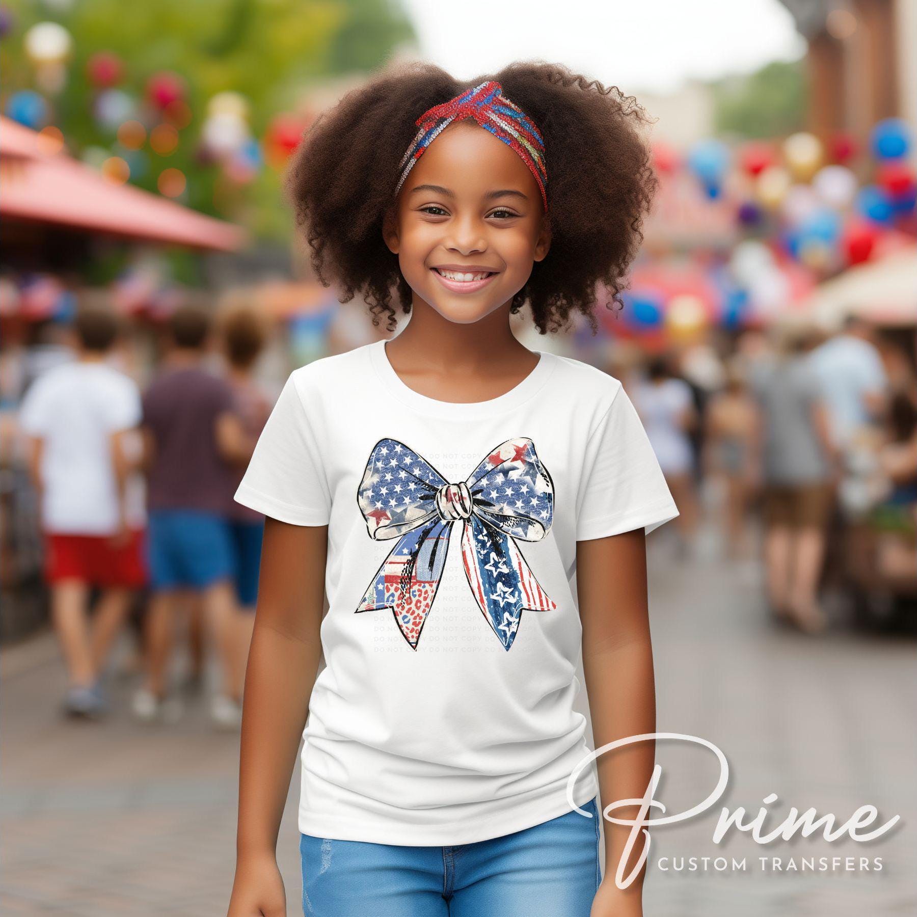 Coquette 4th of July DTF Transfers, Ready to Press, T-shirt Transfers, Heat Transfer, Direct to Film, USA, Ribbon, USA American Flag Bow