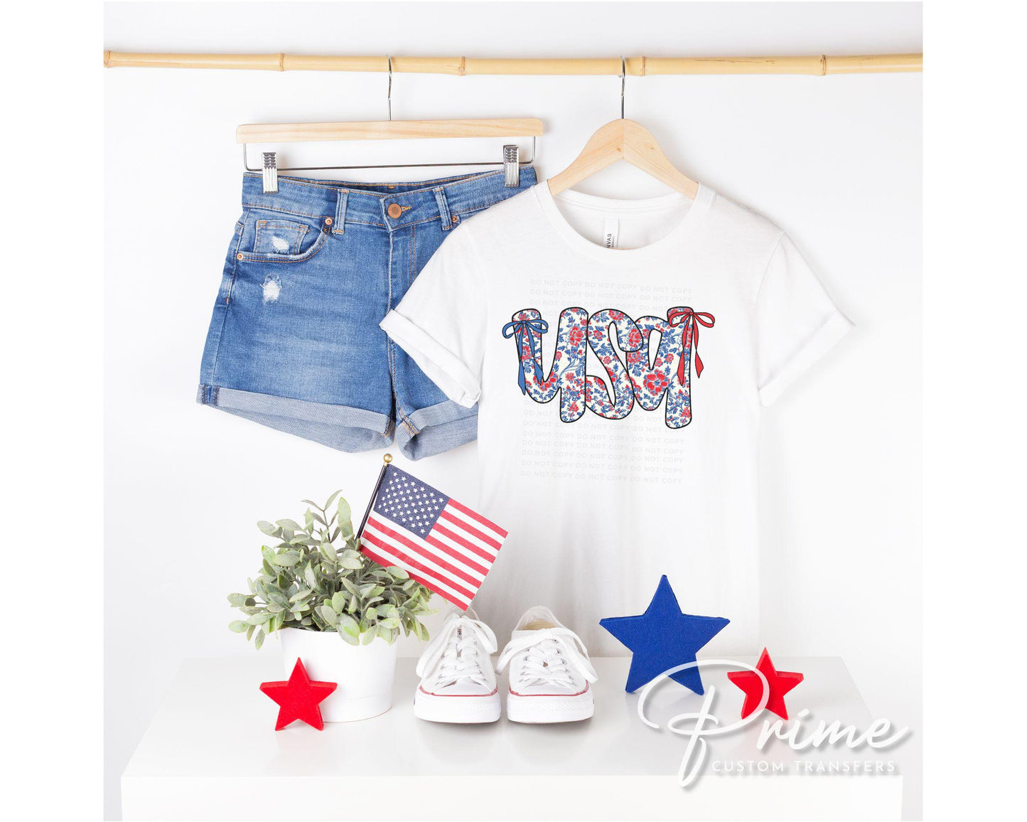 Coquette 4th of July DTF Transfers, Ready to Press, T-shirt Transfers, Heat Transfer, Direct to Film, USA, Ribbon, USA Floral Coquette Bow