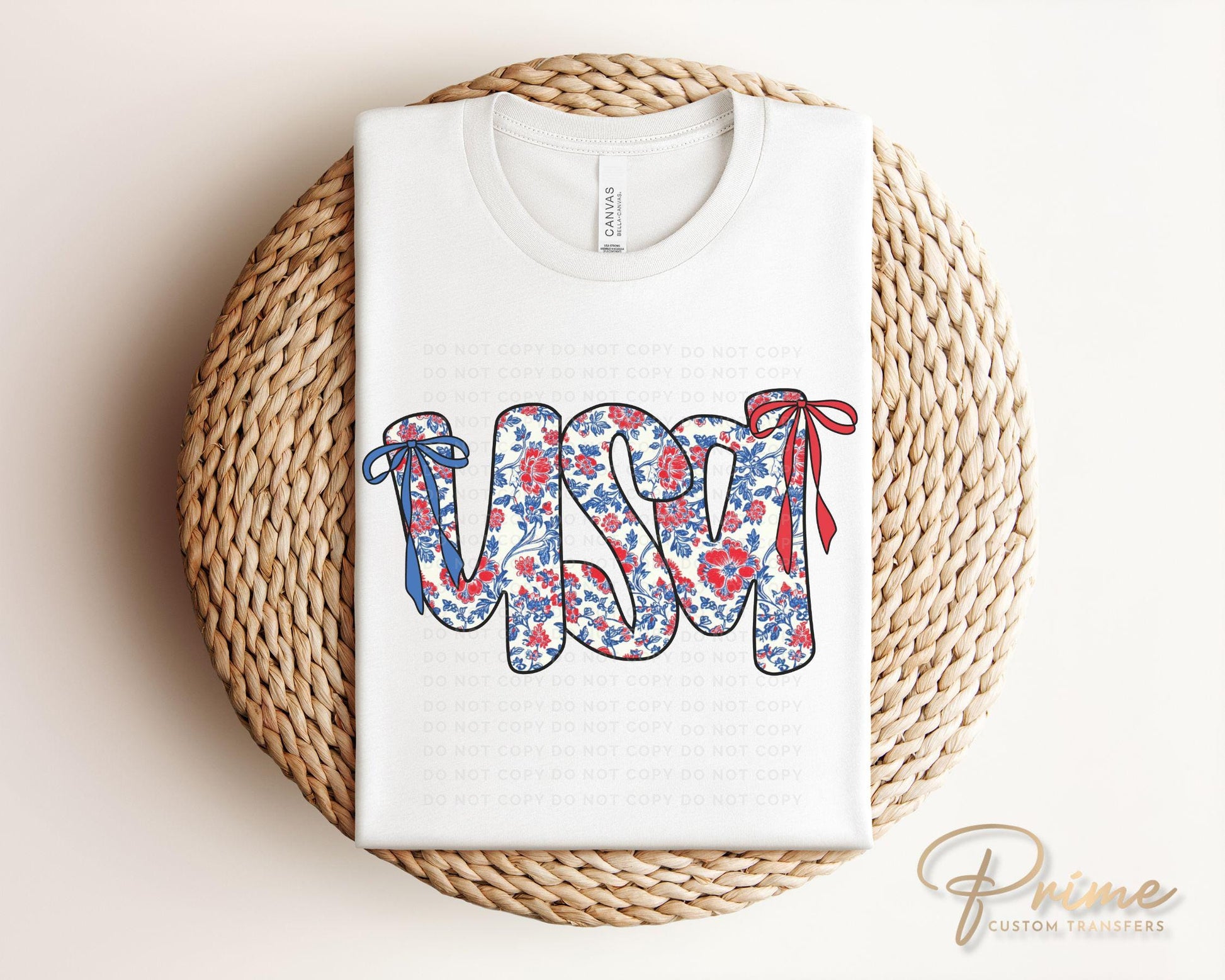 Coquette 4th of July DTF Transfers, Ready to Press, T-shirt Transfers, Heat Transfer, Direct to Film, USA, Ribbon, USA Floral Coquette Bow
