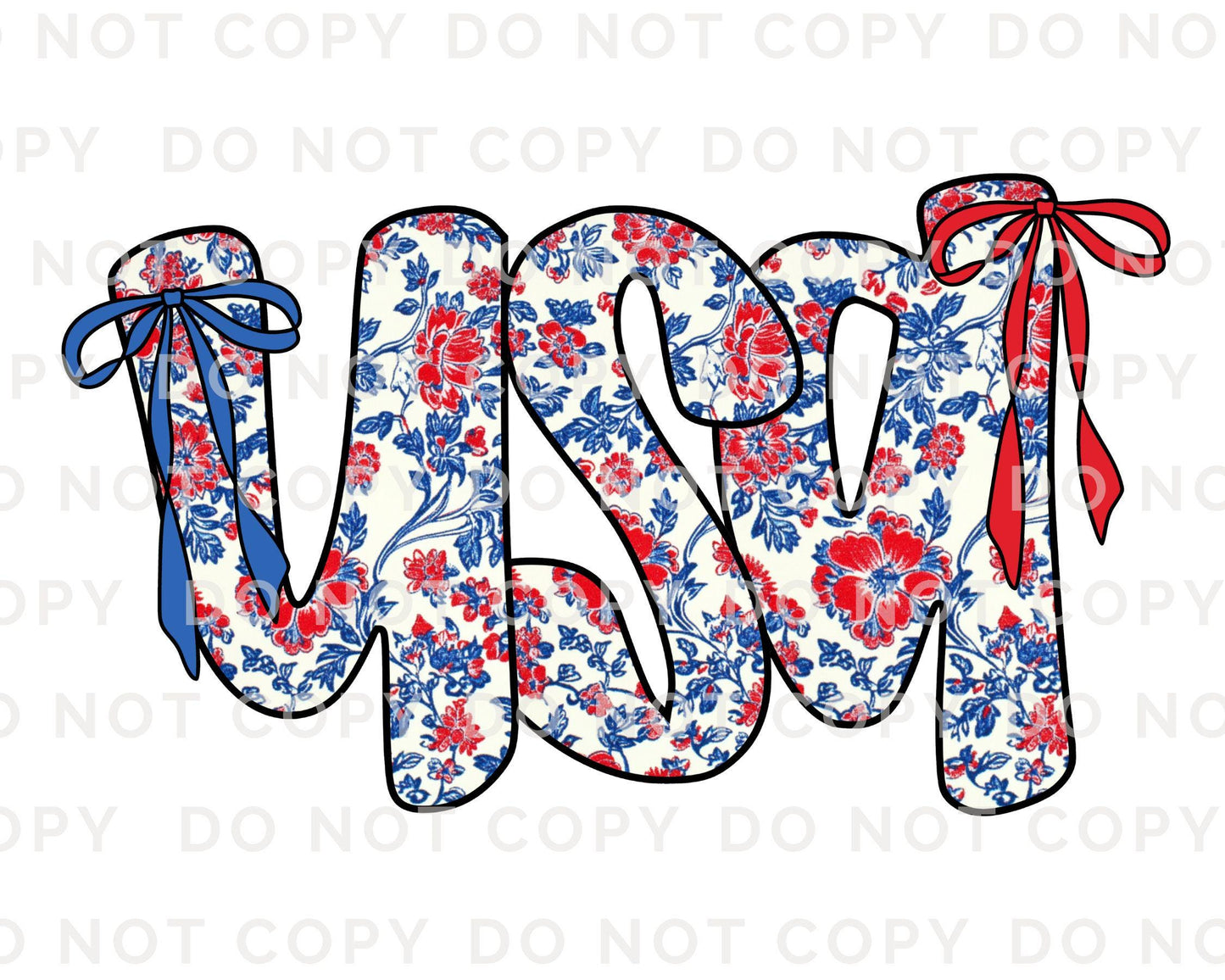 Coquette 4th of July DTF Transfers, Ready to Press, T-shirt Transfers, Heat Transfer, Direct to Film, USA, Ribbon, USA Floral Coquette Bow