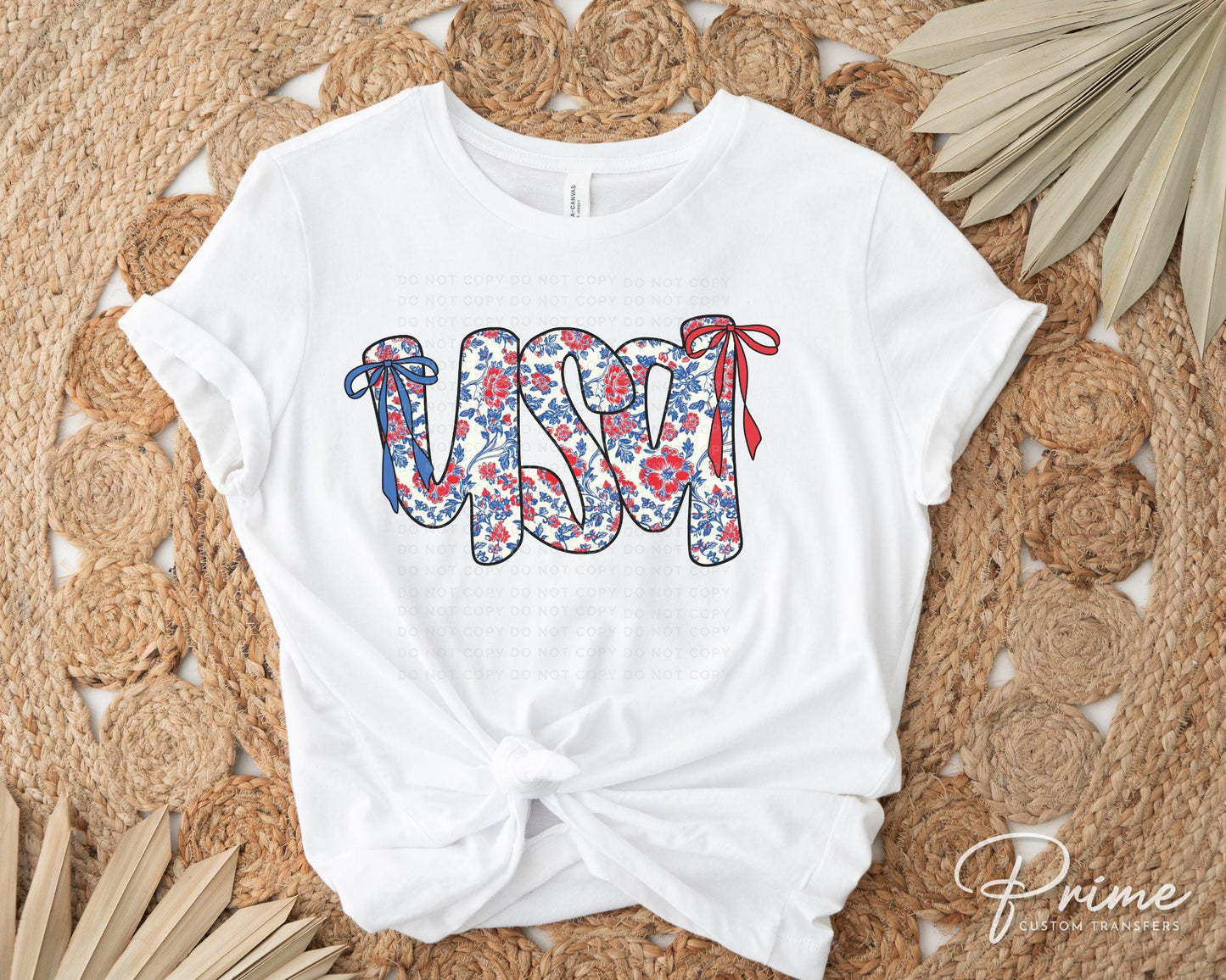 Coquette 4th of July DTF Transfers, Ready to Press, T-shirt Transfers, Heat Transfer, Direct to Film, USA, Ribbon, USA Floral Coquette Bow