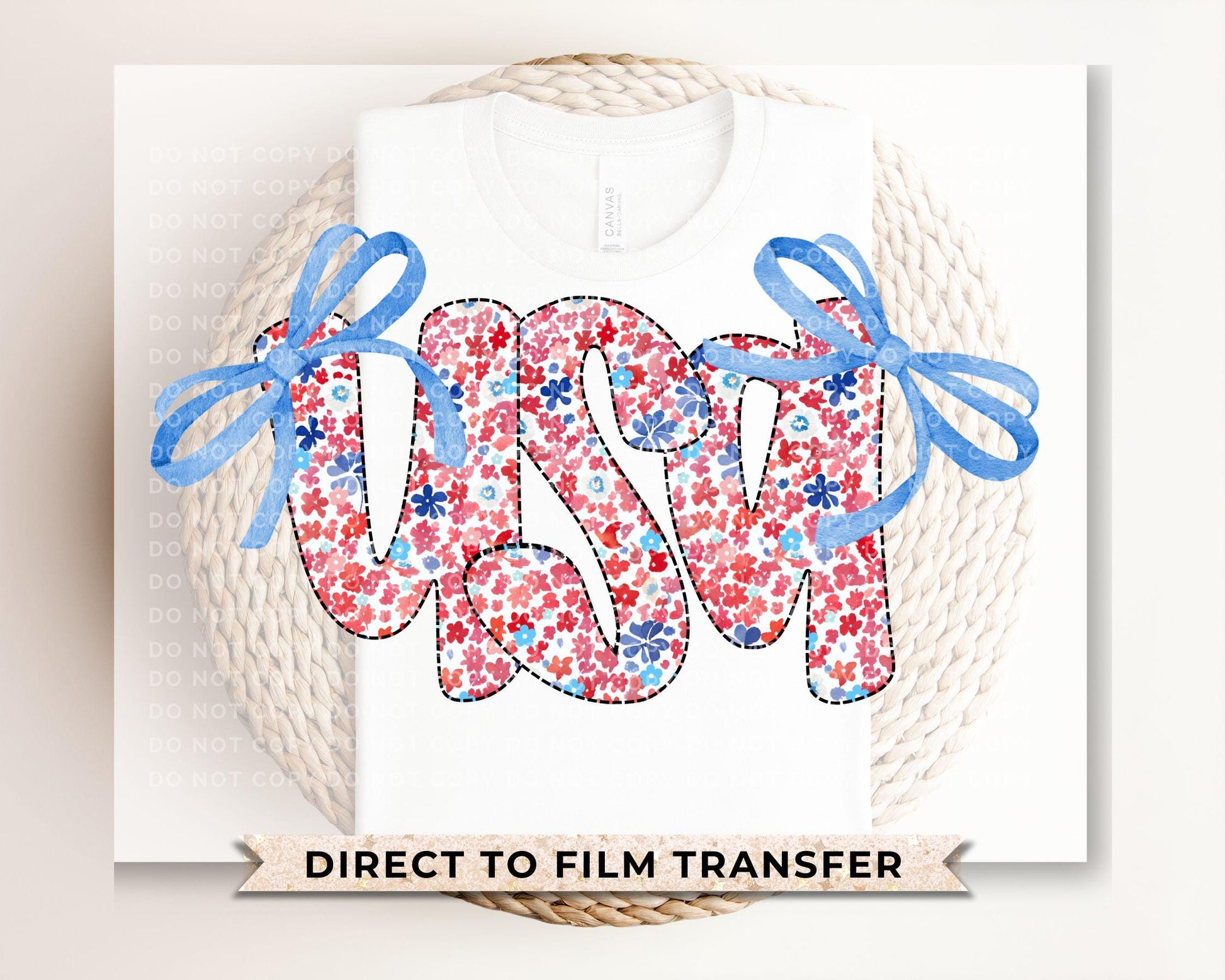 Coquette 4th of July DTF Transfers, Ready to Press, T-shirt Transfers, Heat Transfer, Direct to Film, USA, Ribbon, Bows, USA Floral Coquette