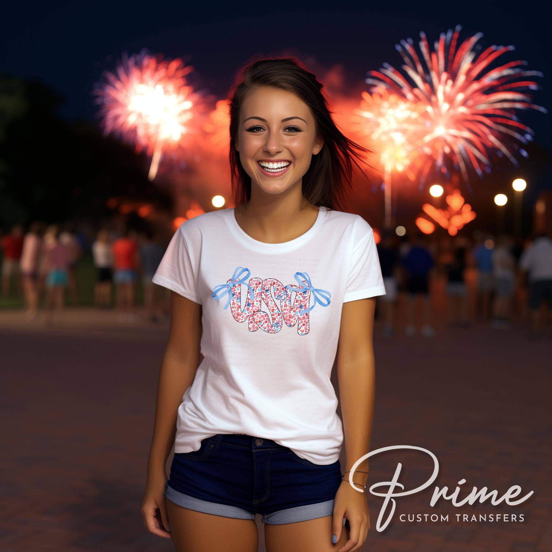 Coquette 4th of July DTF Transfers, Ready to Press, T-shirt Transfers, Heat Transfer, Direct to Film, USA, Ribbon, Bows, USA Floral Coquette