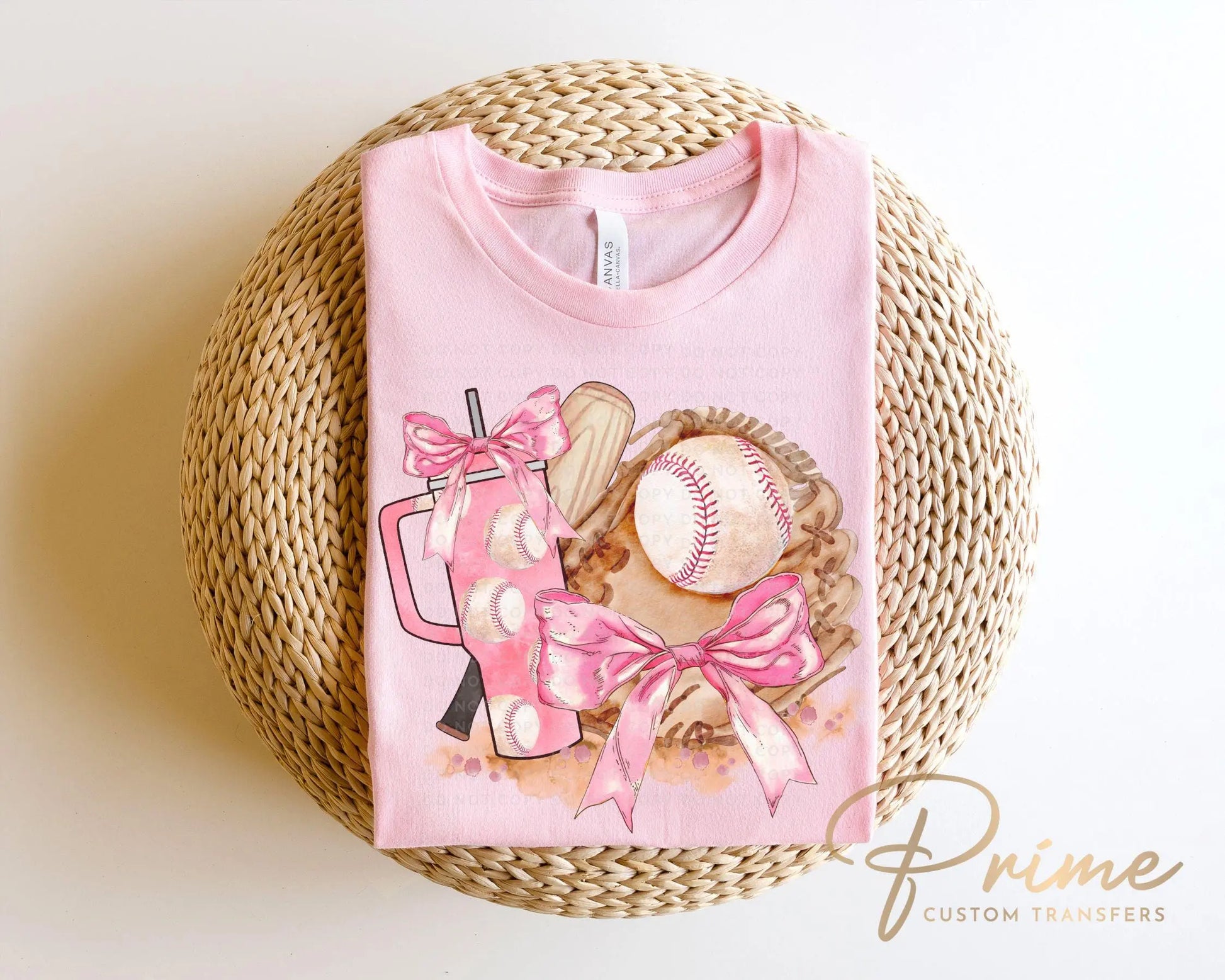 Pink Coquette Baseball DTF Transfers, Ready to Press, T-shirt Transfers, Heat Transfer, Direct to Film, Sports Tshirt, Bow, Girly, Tumbler