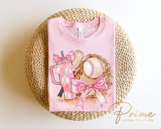 Pink Coquette Baseball DTF Transfers, Ready to Press, T-shirt Transfers, Heat Transfer, Direct to Film, Sports Tshirt, Bow, Girly, Tumbler