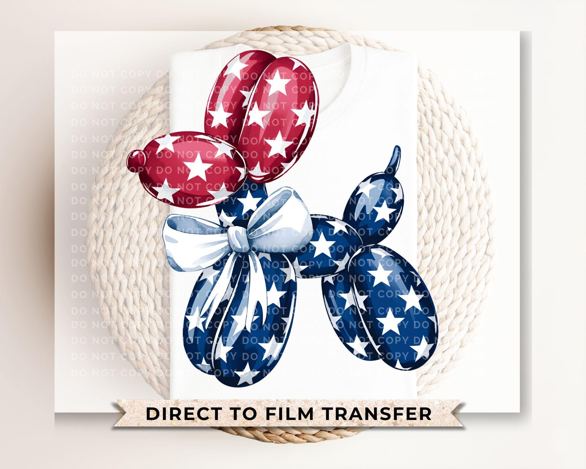 Patriotic Stars Balloon Dog DTF Transfers, Ready to Press, T-shirt Transfers, Heat Transfer, Direct to Film, Memorial Day, Fourth of July