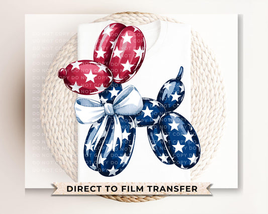 Patriotic Stars Balloon Dog DTF Transfers, Ready to Press, T-shirt Transfers, Heat Transfer, Direct to Film, Memorial Day, Fourth of July