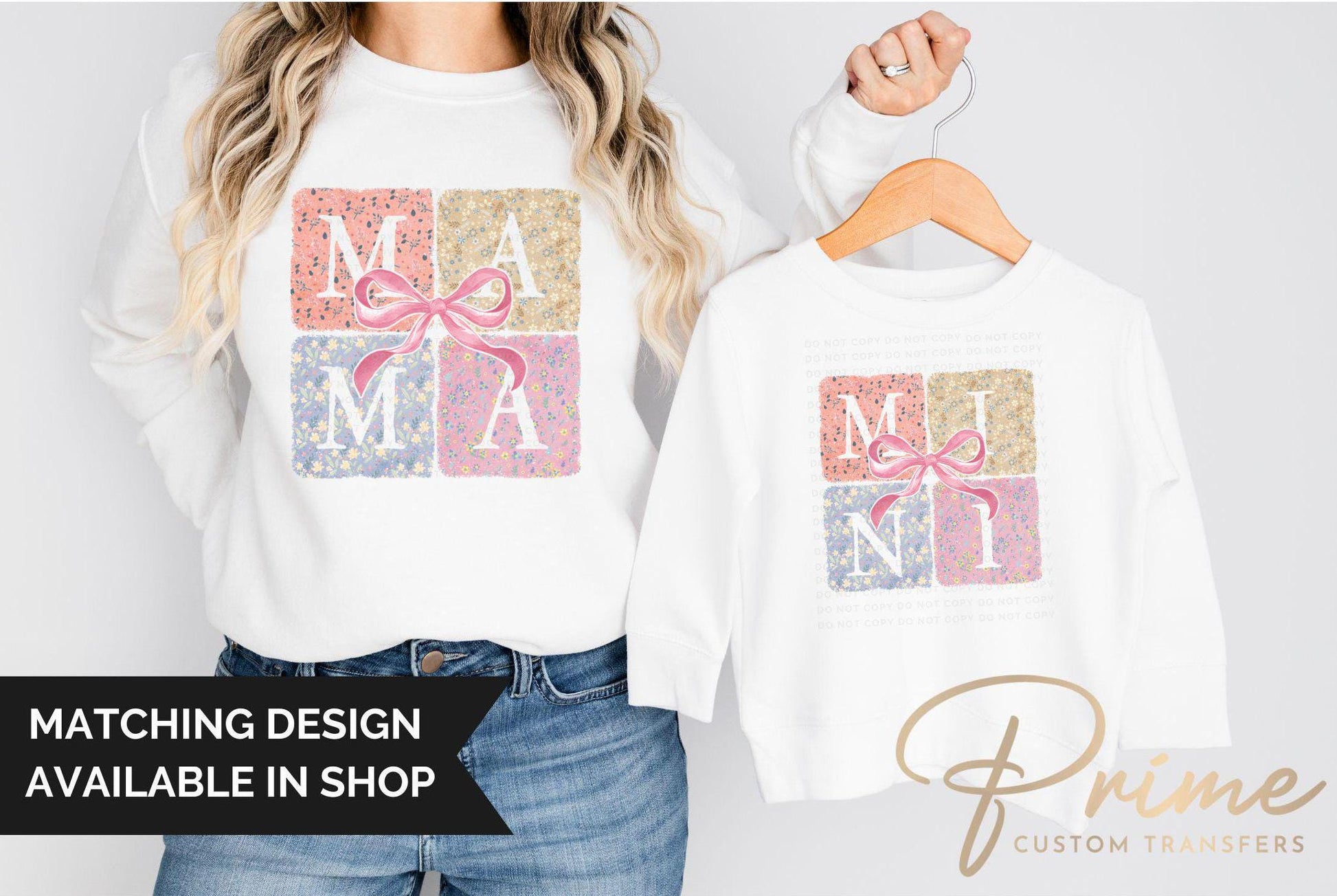 Mother's Day DTF Transfer, Ready to Press, T-shirt Transfer, Heat Transfer, Direct to Film, Mommy and Me, Mama, Bow, Coquette Floral Mini