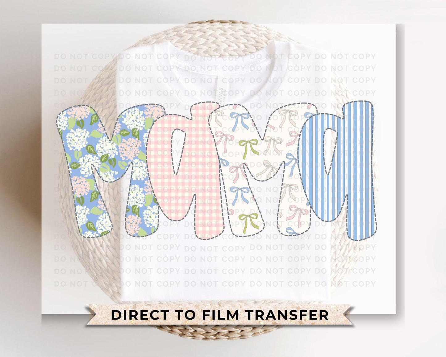 Mother's Day DTF Transfer, Ready to Press, T-shirt Transfer, Heat Transfer, Direct to Film, Spring, Girly, Floral Faux Quilted Coquette Mama