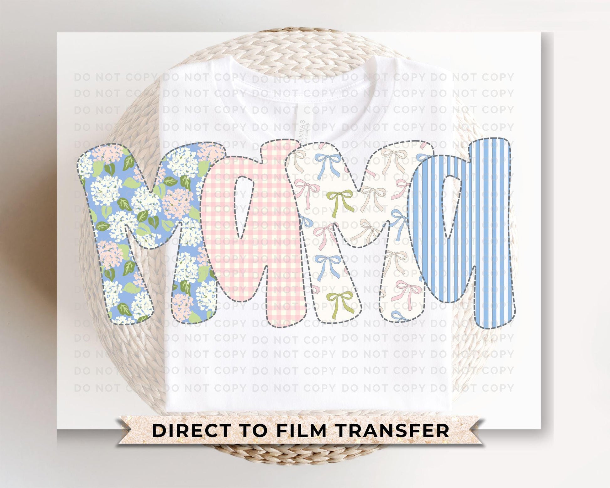 Mother's Day DTF Transfer, Ready to Press, T-shirt Transfer, Heat Transfer, Direct to Film, Spring, Girly, Floral Faux Quilted Coquette Mama