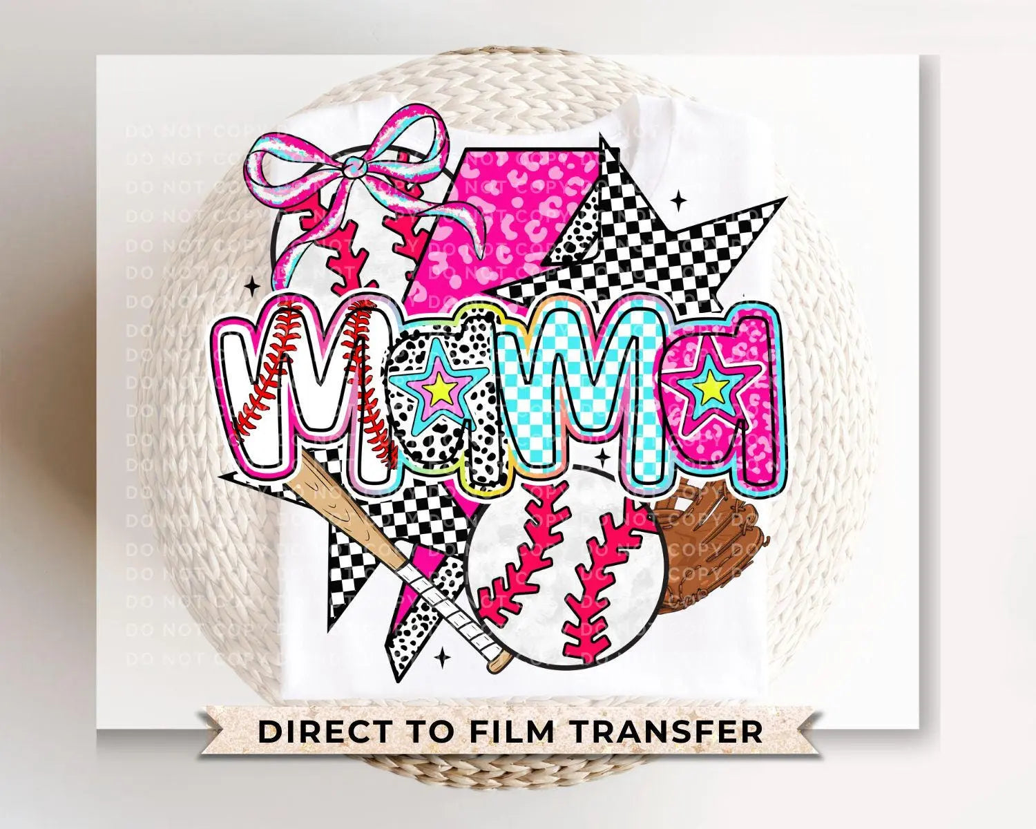 Coquette Baseball Mama DTF Transfer, Ready to Press, T-shirt Transfer, Heat Transfer, Direct to Film, Sport Mama, Game Day, Brushstroke, Bow