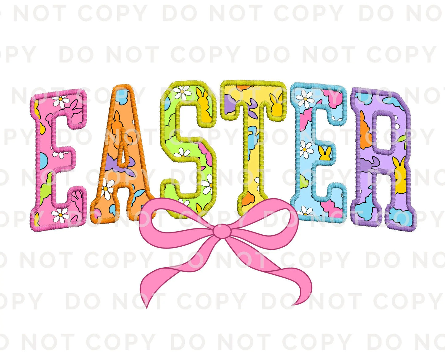 Easter DTF Transfer, Ready to Press, T-shirt Transfer, Heat Transfer, Direct to Film, Easter Shirt, Faux Embroidery Easter Coquette Bow