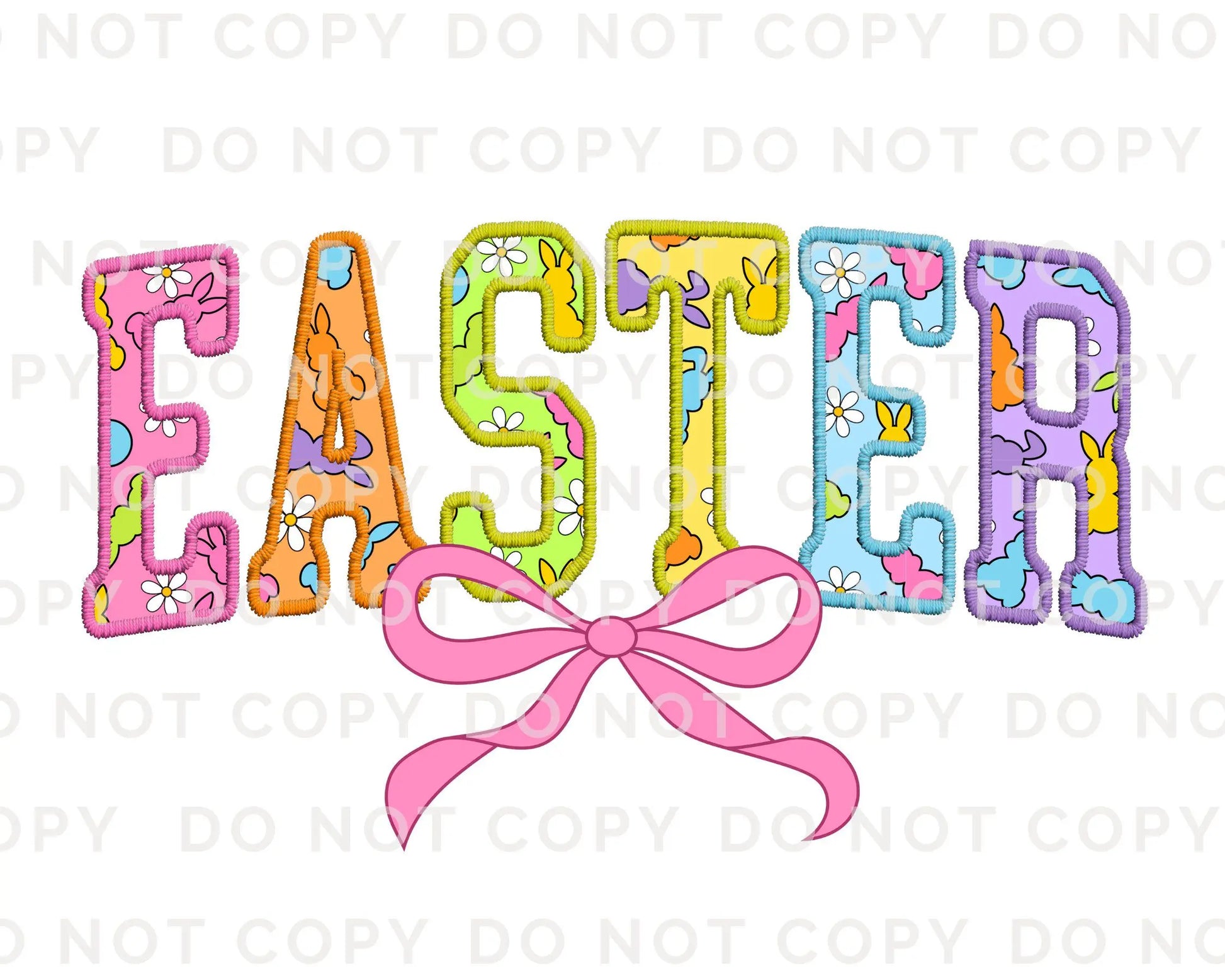 Easter DTF Transfer, Ready to Press, T-shirt Transfer, Heat Transfer, Direct to Film, Easter Shirt, Faux Embroidery Easter Coquette Bow