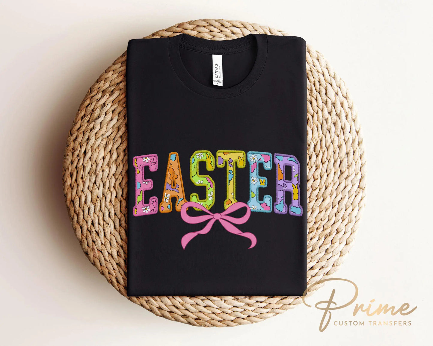 Easter DTF Transfer, Ready to Press, T-shirt Transfer, Heat Transfer, Direct to Film, Easter Shirt, Faux Embroidery Easter Coquette Bow