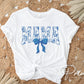 Mother's Day DTF Transfer, Ready to Press, T-shirt Transfer, Heat Transfer, Direct to Film, Gift for Mom Mama Floral Blue Toile Coquette Bow