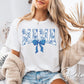 Mother's Day DTF Transfer, Ready to Press, T-shirt Transfer, Heat Transfer, Direct to Film, Gift for Mom Mama Floral Blue Toile Coquette Bow