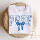 Christian DTF Transfer, Ready to Press, T-shirt Transfer, Heat Transfer, Direct to Film, Bible, Faith, Prayer Floral Blue Toile Coquette Bow