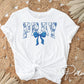 Christian DTF Transfer, Ready to Press, T-shirt Transfer, Heat Transfer, Direct to Film, Bible, Faith, Prayer Floral Blue Toile Coquette Bow