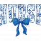 Nurse DTF Transfer, Ready to Press, T-shirt Transfer, Heat Transfer, Direct to Film, Hospital, Stethoscope, Floral Blue Toile Coquette Bow