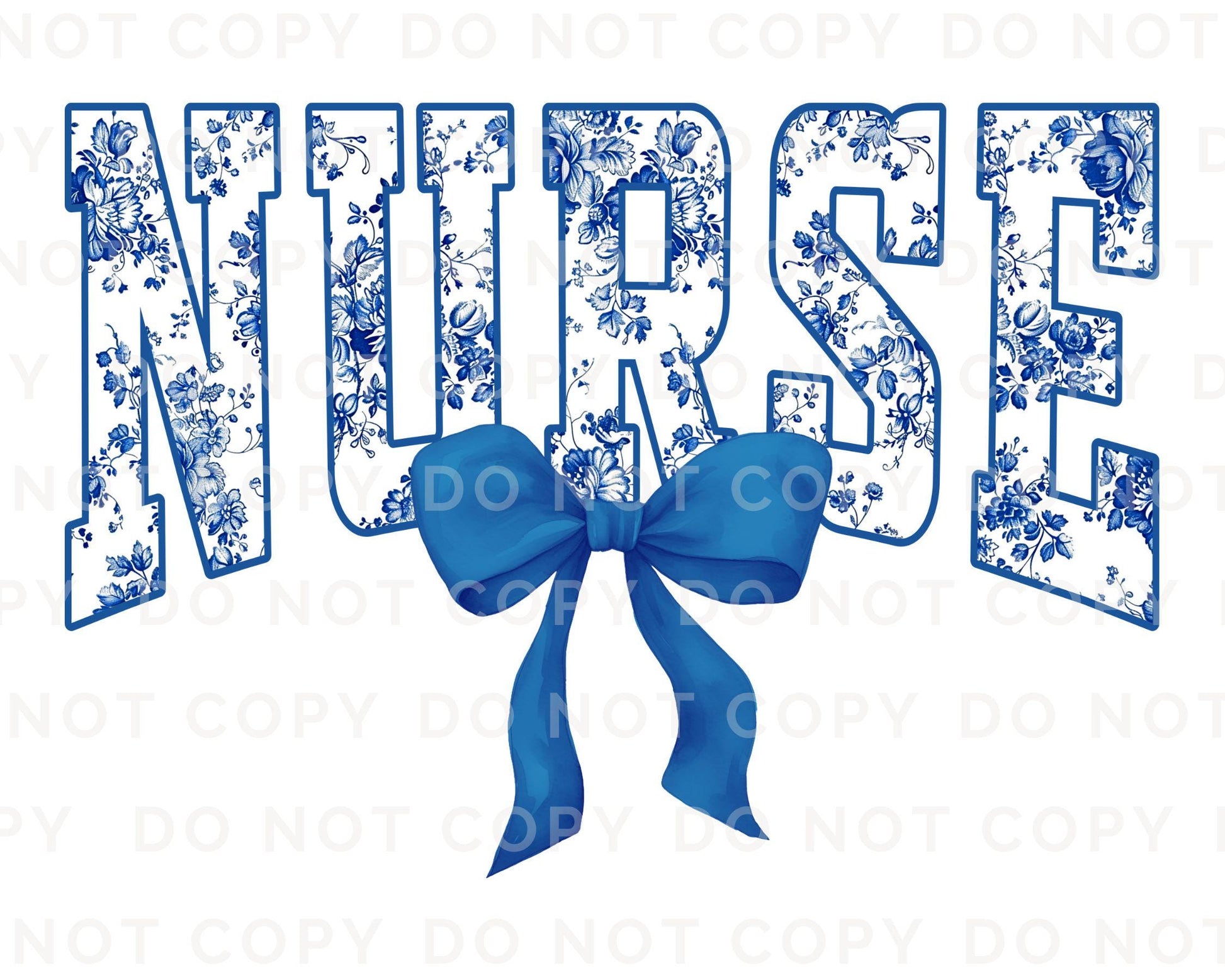 Nurse DTF Transfer, Ready to Press, T-shirt Transfer, Heat Transfer, Direct to Film, Hospital, Stethoscope, Floral Blue Toile Coquette Bow