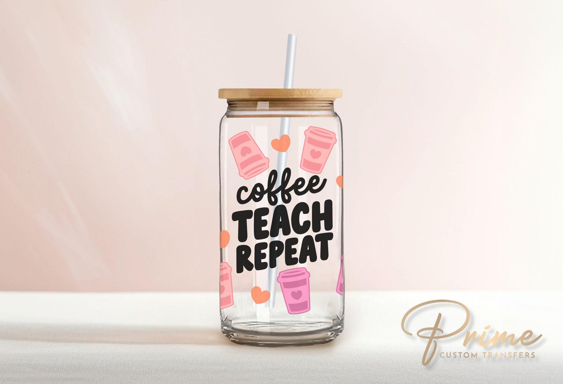 UV DTF Libbey 16oz Cup Wrap Sticker, Ready to Apply, No Heat, Permanent Adhesive, Waterproof, Glass Can, Back to School, Coffee Teacher Gift