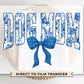 Dog Mom DTF Transfers, Ready to Press, T-shirt Transfers, Heat Transfer, Direct to Film, Pets, Dog, Mama, Floral Blue Toile Coquette Bow