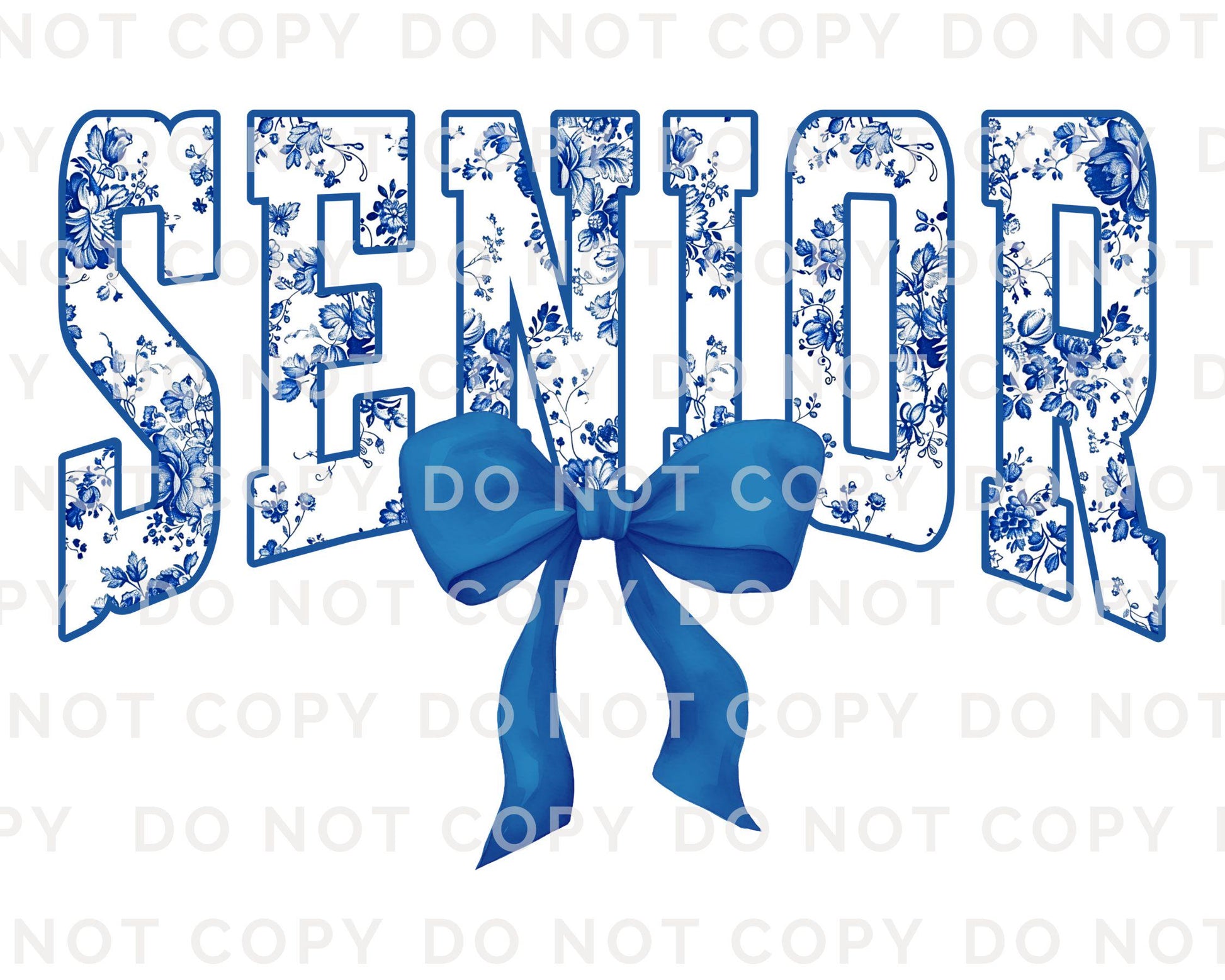 Senior DTF Transfer, Ready to Press, T-shirt Transfer, Direct to Film, High School Graduation, Blue Toile Coquette Bow Senior Class 2025