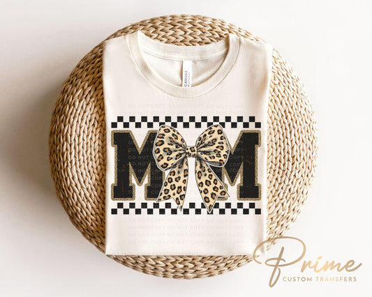 Mother's Day DTF Transfer, Ready to Press, T-shirt Transfer, Heat Transfer, Direct to Film, Animal Print, Leopard Print Mom Coquette Bow