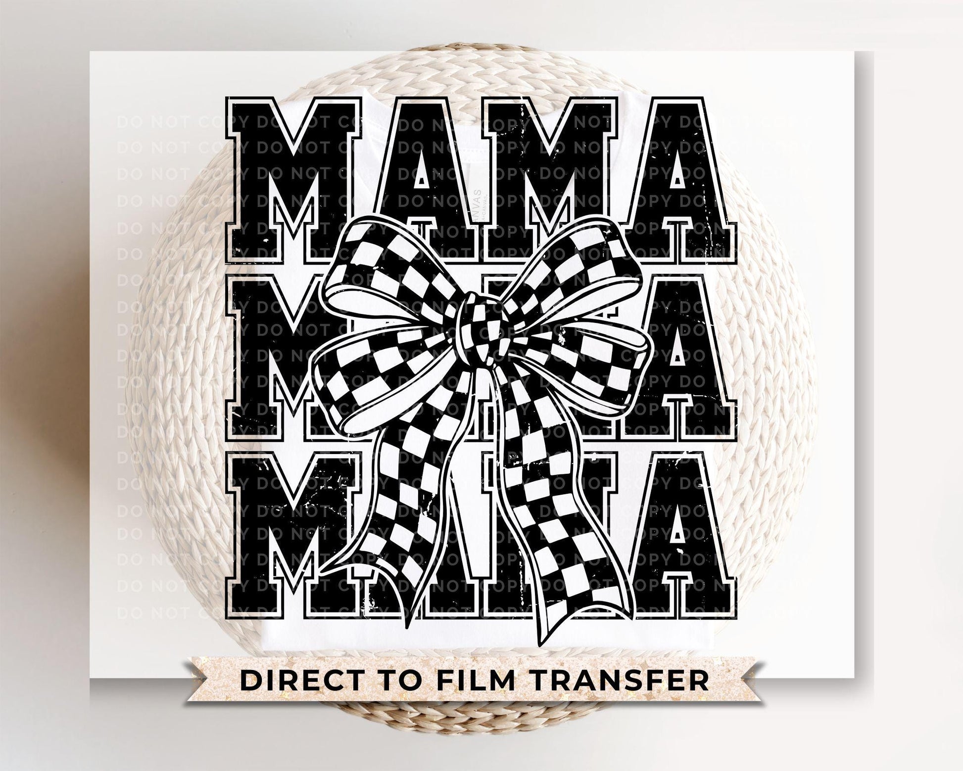 Mother's Day DTF Transfer, Ready to Press, T-shirt Transfer, Heat Transfer, Direct to Film, Gift for Mom, Mama Coquette Checkered Bow