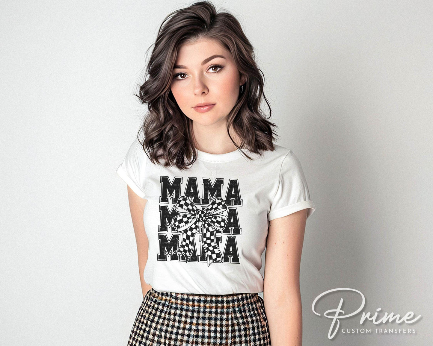 Mother's Day DTF Transfer, Ready to Press, T-shirt Transfer, Heat Transfer, Direct to Film, Gift for Mom, Mama Coquette Checkered Bow