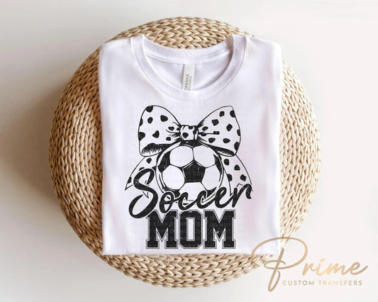 Soccer Mom DTF Transfer, Ready to Press, T-shirt Transfers, Heat Transfer, Direct to Film, Cold Peel, Sports Mom, Girly, Coquette Soccer Bow