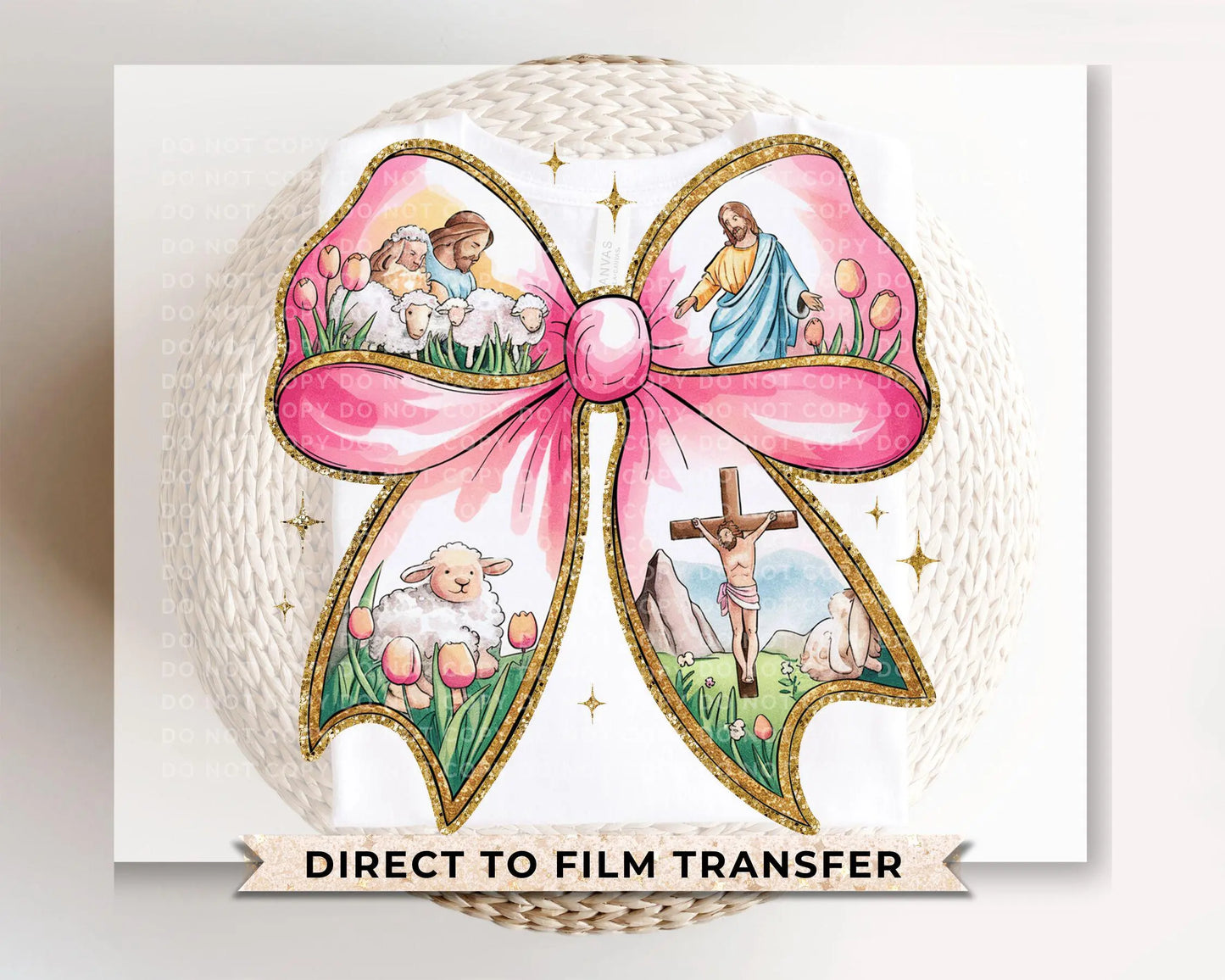 Easter DTF Transfer, Ready to Press, T-shirt Transfer, Heat Transfer, Direct to Film, Spring, Religious, Jesus, Lamb, Coquette Easter Bow