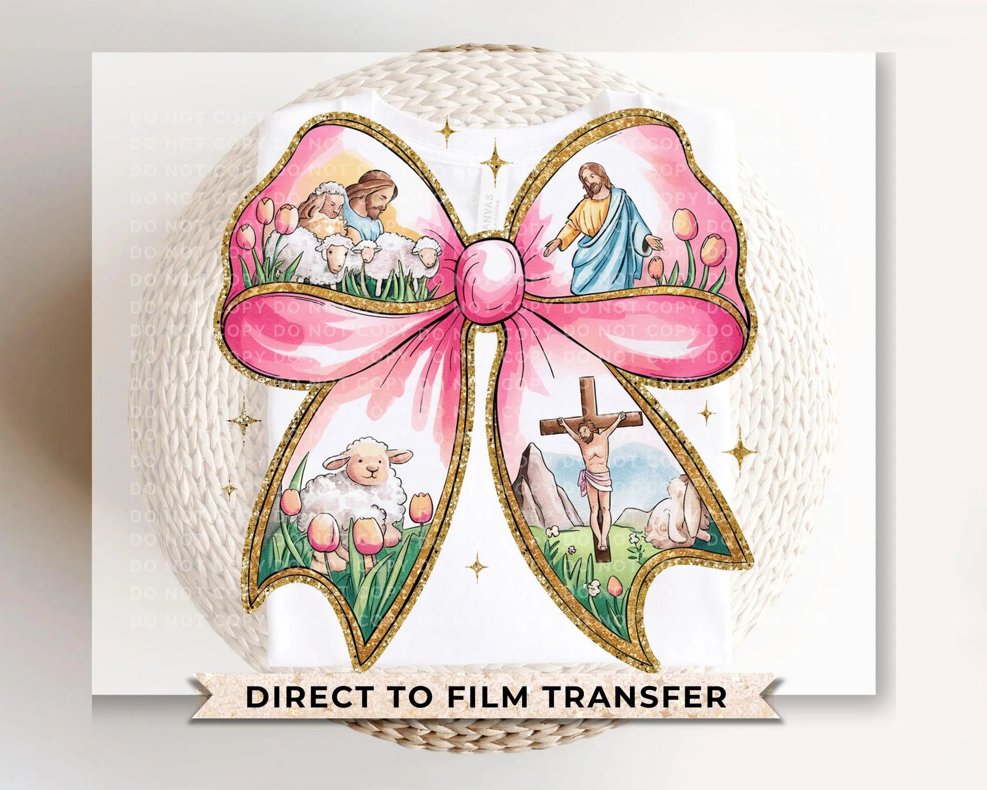 Easter DTF Transfer, Ready to Press, T-shirt Transfer, Heat Transfer, Direct to Film, Spring, Religious, Jesus, Lamb, Coquette Easter Bow
