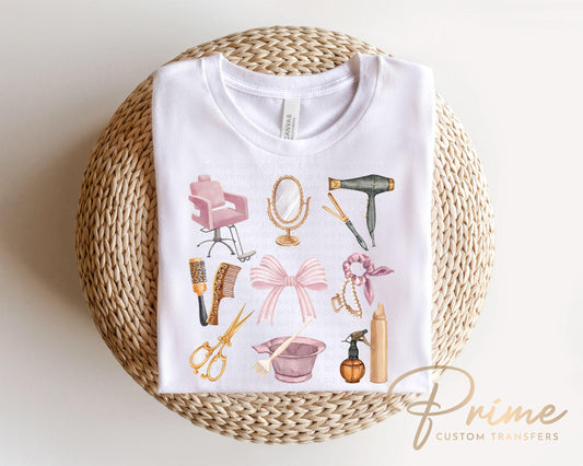 Hairstylist DTF Transfers, Ready to Press, T-shirt Transfers, Heat Transfer, Direct to Film, Salon, Coquette, Hair Dresser, Comb, Blow Dryer