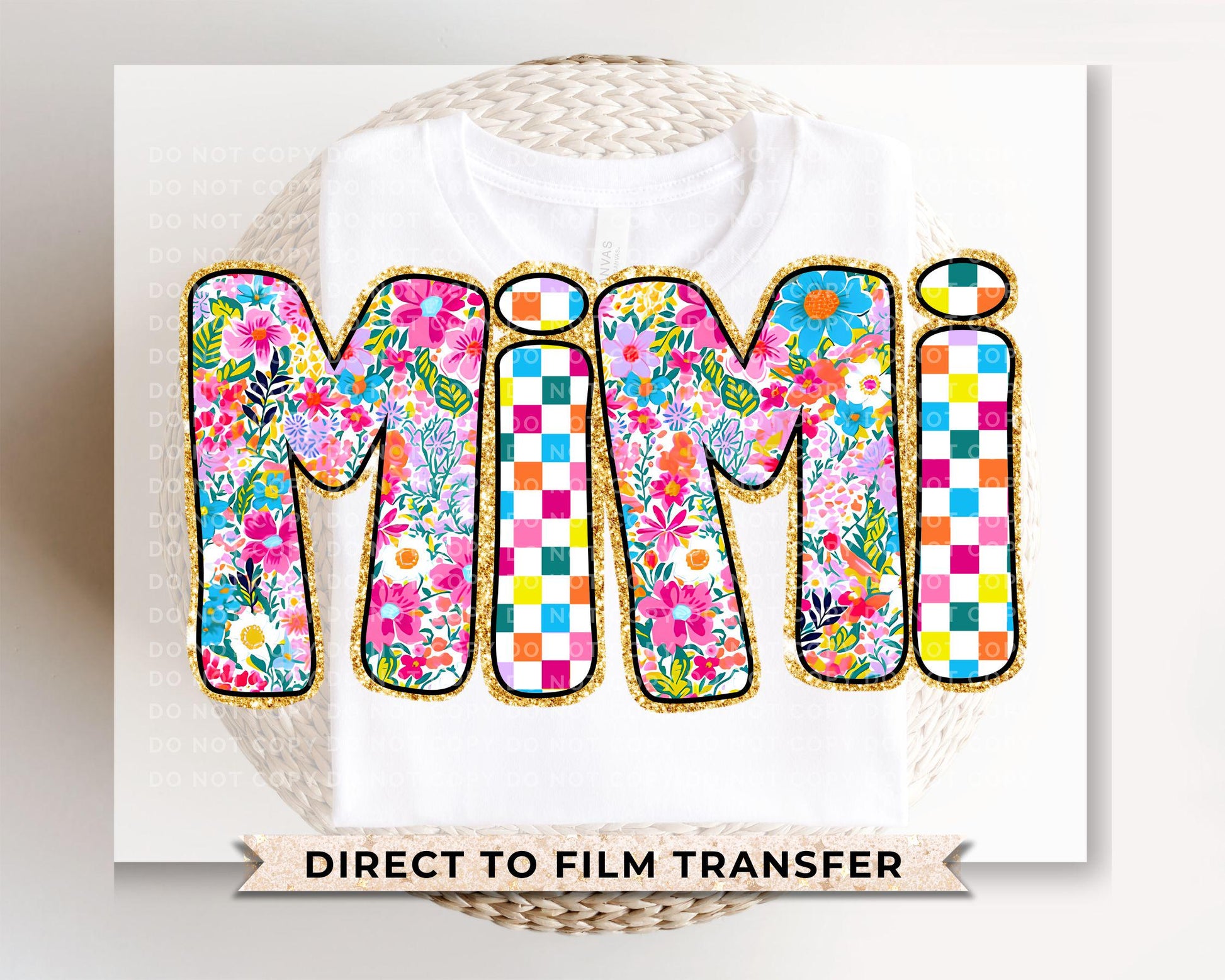 Mother's Day DTF Transfers, Ready to Press, T-shirt Transfers, Heat Transfer, Direct to Film, Gift for Grandma, Faux Glitter Floral Mimi