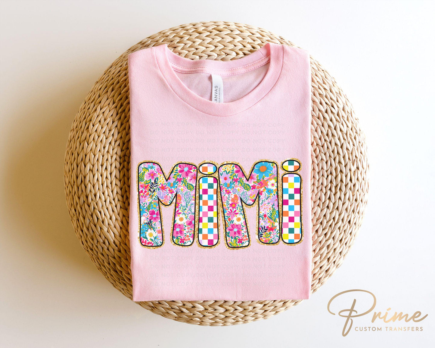 Mother's Day DTF Transfers, Ready to Press, T-shirt Transfers, Heat Transfer, Direct to Film, Gift for Grandma, Faux Glitter Floral Mimi