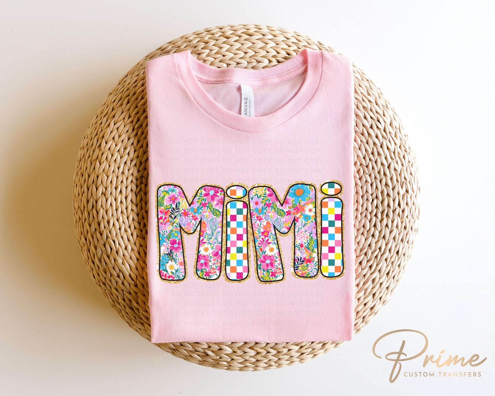 Mother's Day DTF Transfers, Ready to Press, T-shirt Transfers, Heat Transfer, Direct to Film, Gift for Grandma, Faux Glitter Floral Mimi