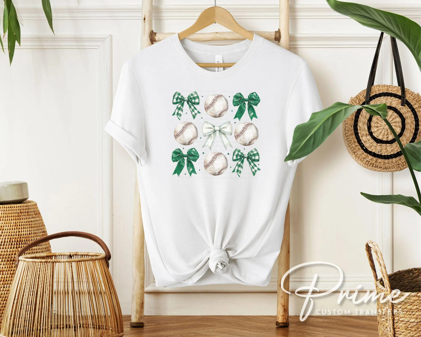 Baseball DTF Transfer, Ready to Press, T-shirt Transfer, Heat Transfer, Direct to Film, Sport Mama Apparel,Green Coquette Baseballs and Bows