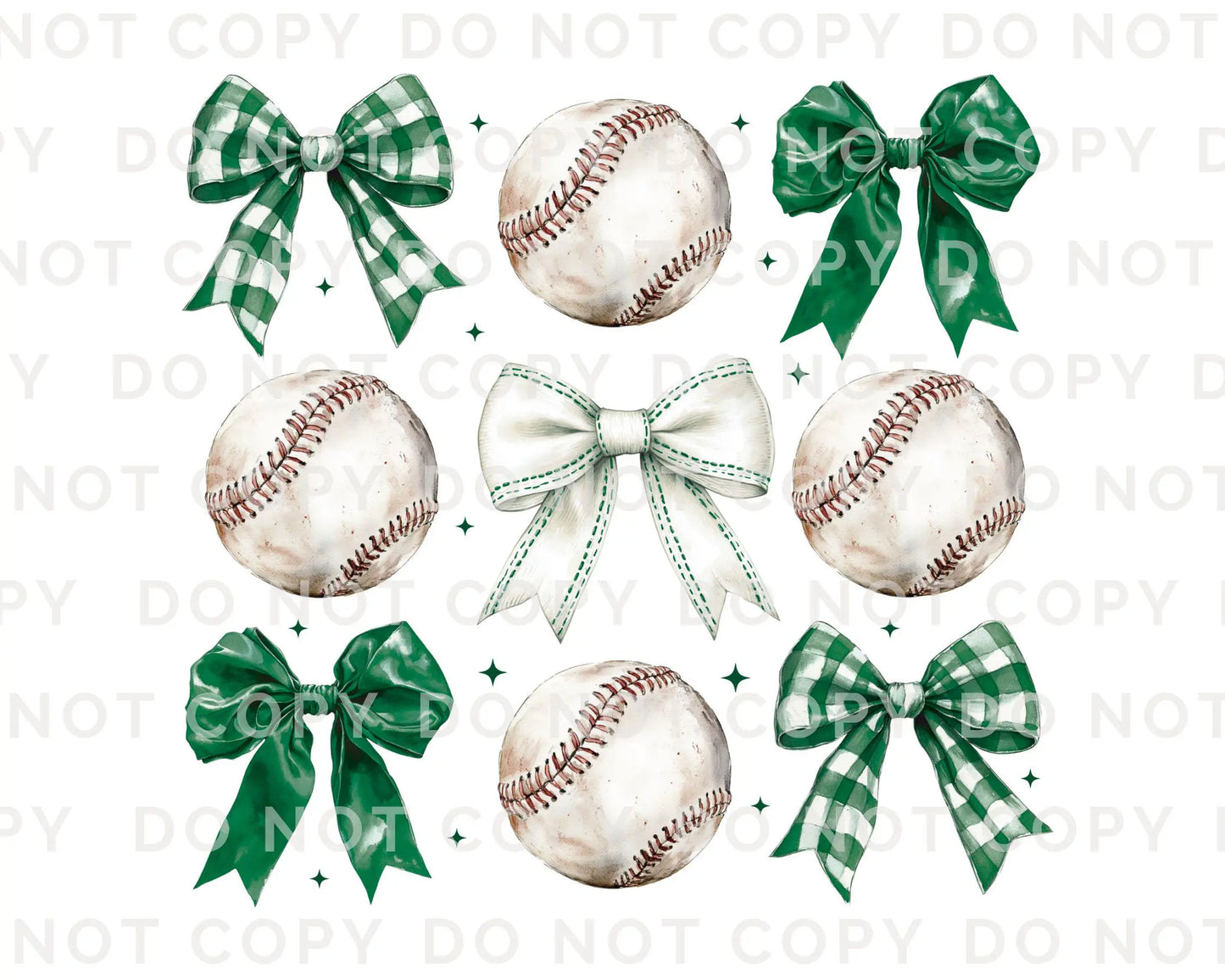 Baseball DTF Transfer, Ready to Press, T-shirt Transfer, Heat Transfer, Direct to Film, Sport Mama Apparel,Green Coquette Baseballs and Bows