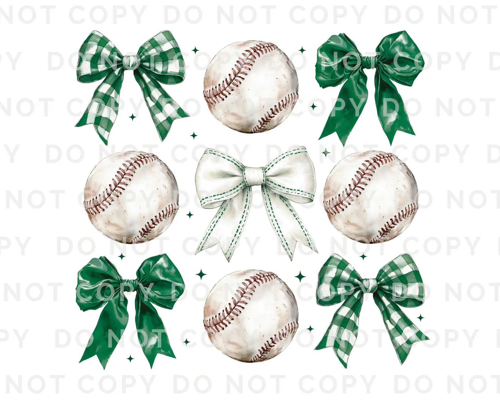 Baseball DTF Transfer, Ready to Press, T-shirt Transfer, Heat Transfer, Direct to Film, Sport Mama Apparel,Green Coquette Baseballs and Bows