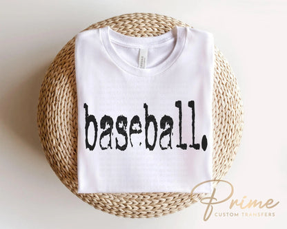 Baseball DTF Transfers, Ready to Press, T-shirt Transfers, Heat Transfer, Direct to Film, Sports Apparel, Distressed, Typography, Typewriter