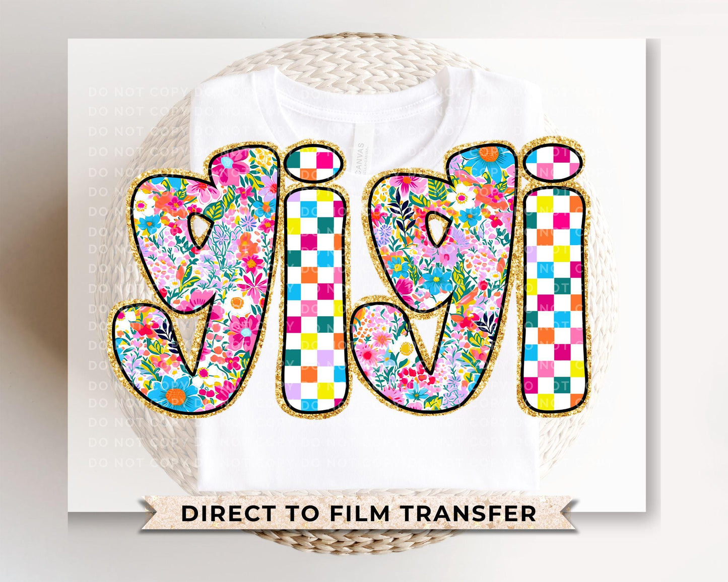 Mother's Day DTF Transfers, Ready to Press, T-shirt Transfers, Heat Transfer, Direct to Film, Gift for Grandma, Faux Glitter Floral Gigi