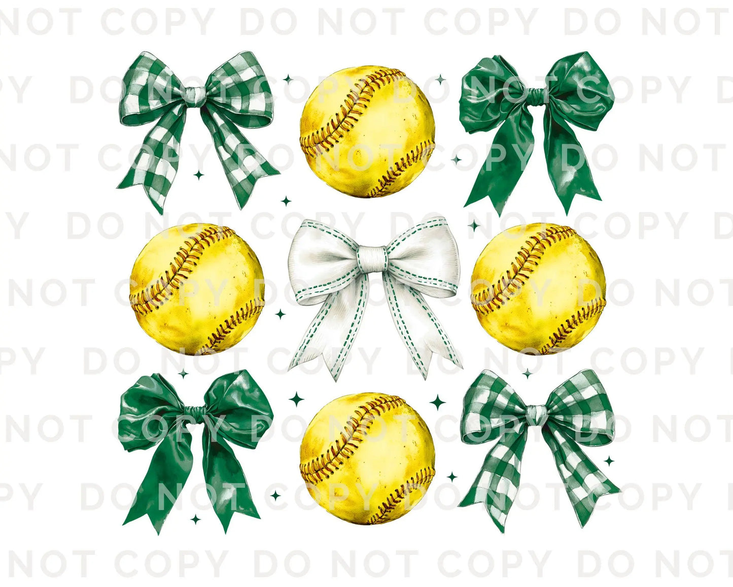 Softball DTF Transfers, Ready to Press, T-shirt Transfers, Heat Transfer, Direct to Film, Sports Mom, Softballs and Green Bows, Coquette