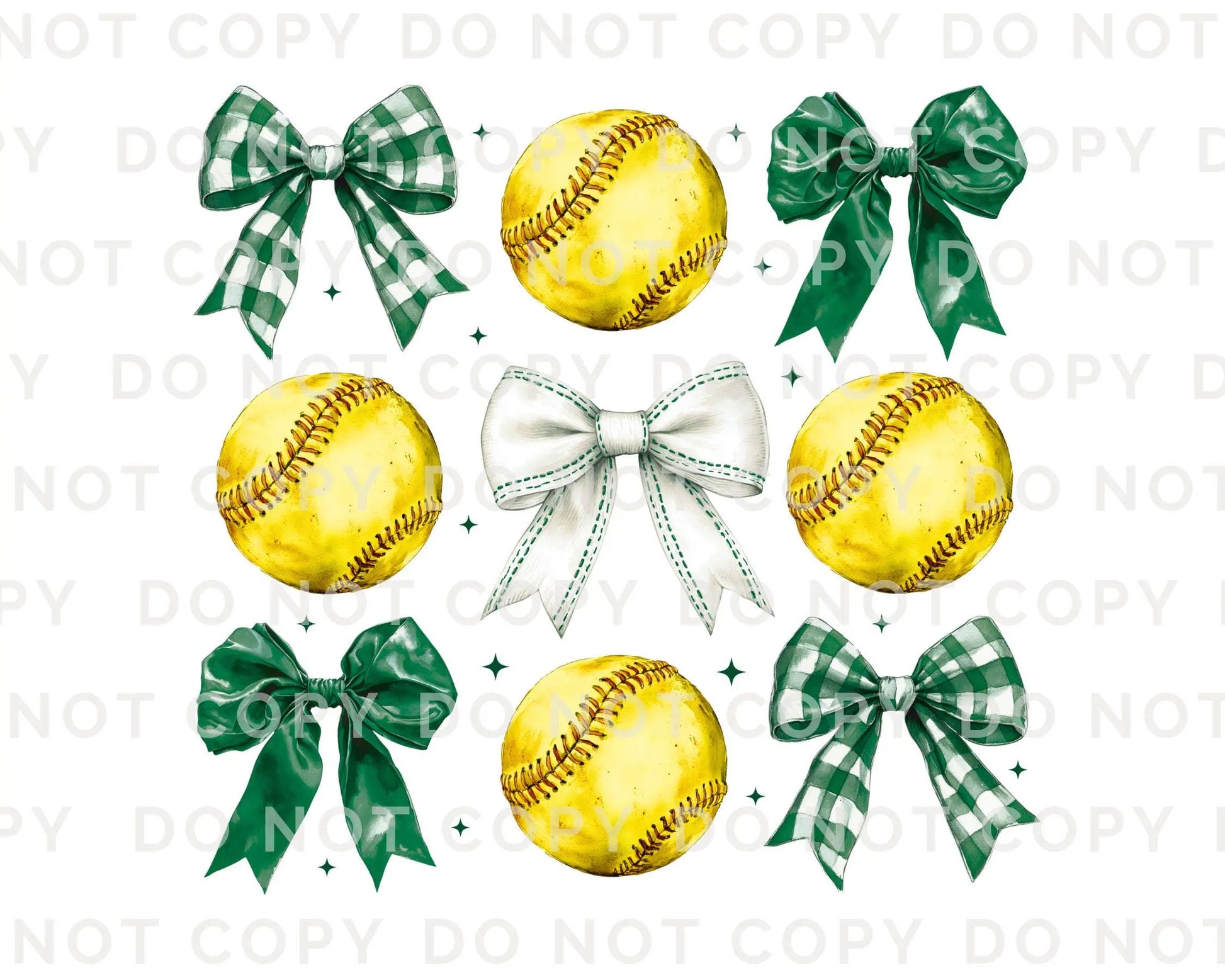Softball DTF Transfers, Ready to Press, T-shirt Transfers, Heat Transfer, Direct to Film, Sports Mom, Softballs and Green Bows, Coquette