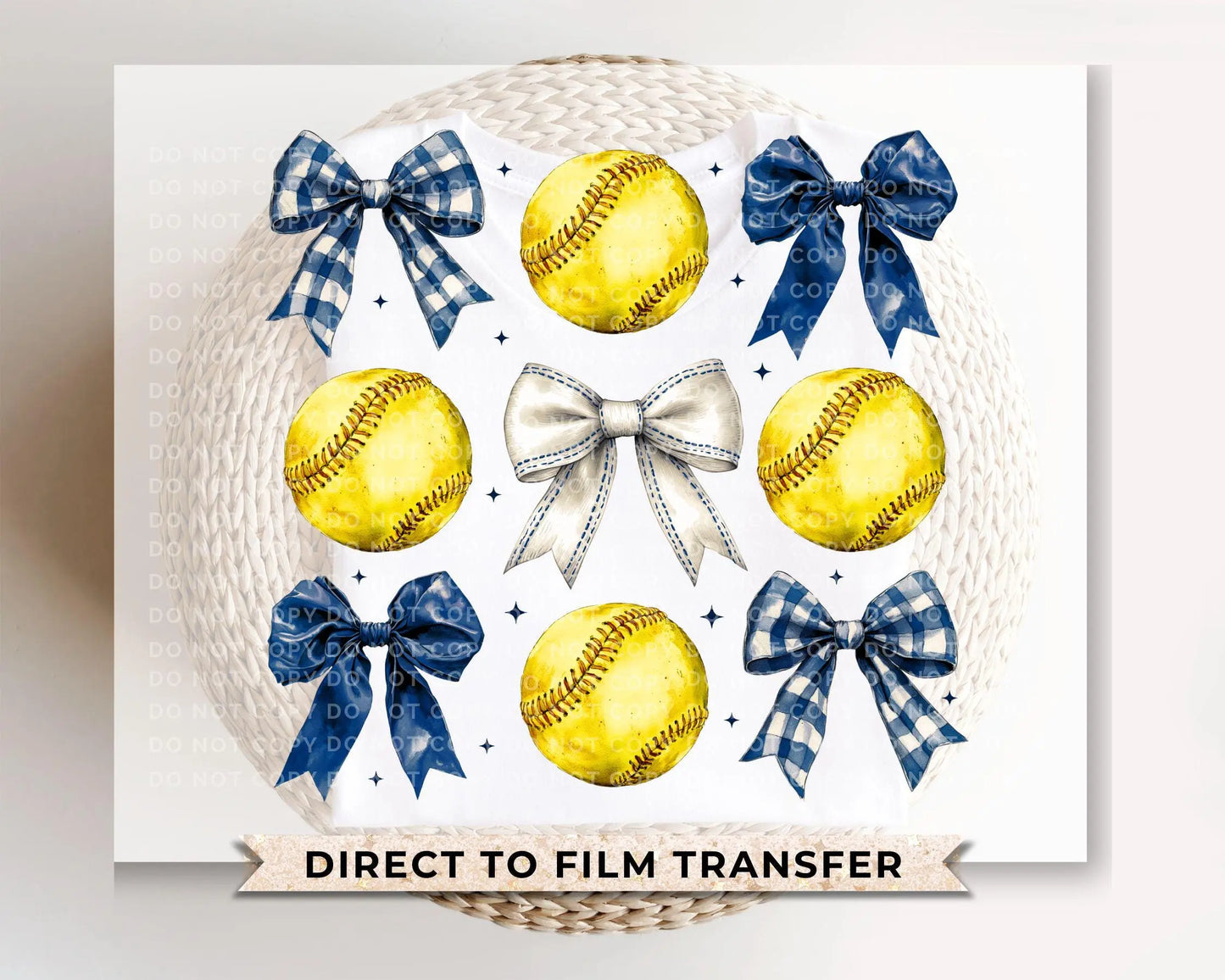 Softball DTF Transfers, Ready to Press, T-shirt Transfers, Heat Transfer, Direct to Film, Sports Mom, Softballs and Blue Bows, Coquette