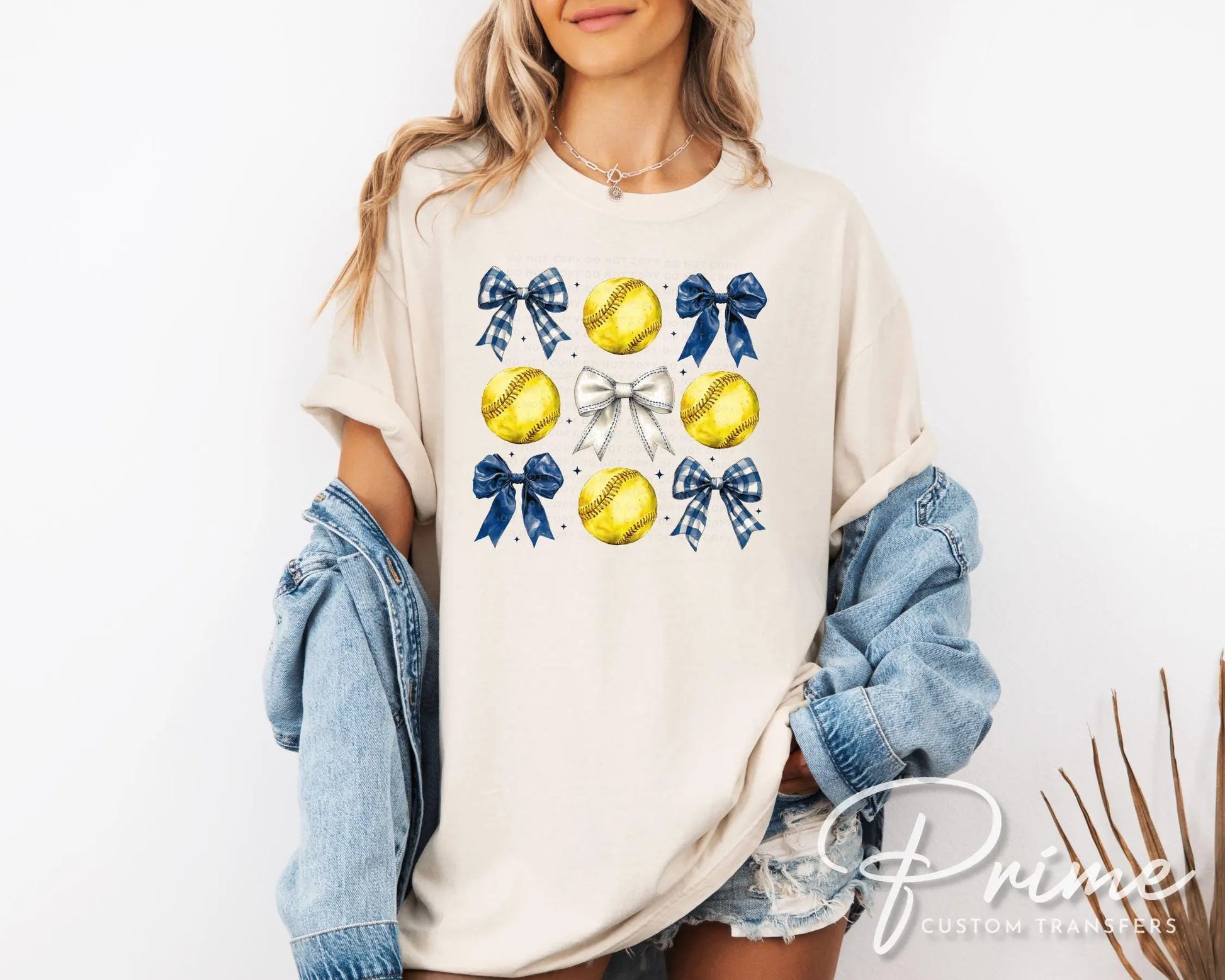 Softball DTF Transfers, Ready to Press, T-shirt Transfers, Heat Transfer, Direct to Film, Sports Mom, Softballs and Blue Bows, Coquette